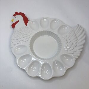 VTG 70s Teleflora Chicken Hen Deviled Egg Serving Platter Plate Farmhouse READ